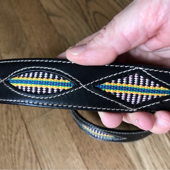 Vintage black leather belt with Aztec vibe  holes from approximately 32-34 - Picture 3 of 7
